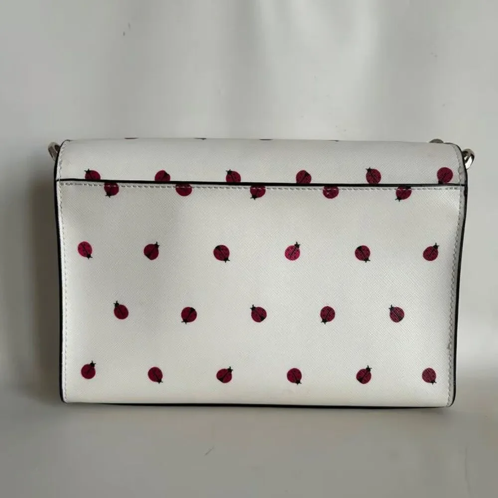 Kate Spade Ladybug Print Crossbody Bag White Saffiano Leather Chain Strap Purse